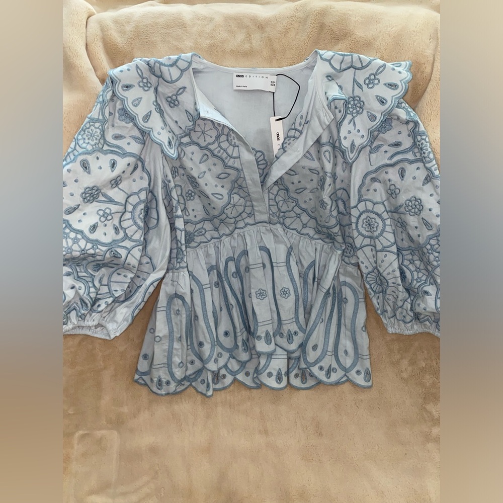 Asos blue eyelet blouse with a collar